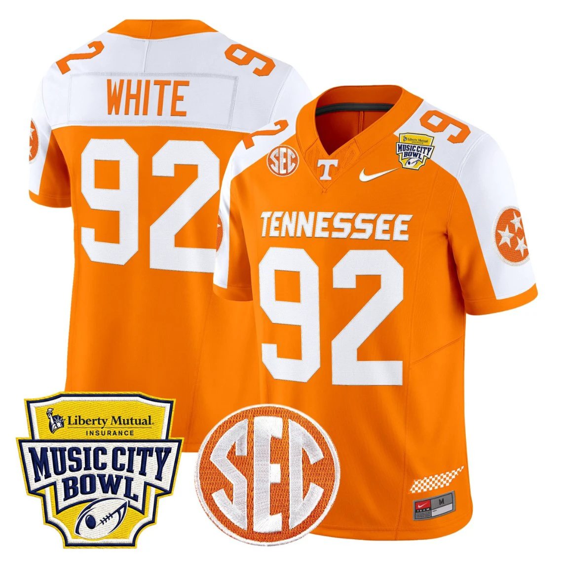 Reggie White Jersey #92 Tennessee Vols 2025 Music City Bowl Stitched Orange Alternate by NCAA Football Jersey