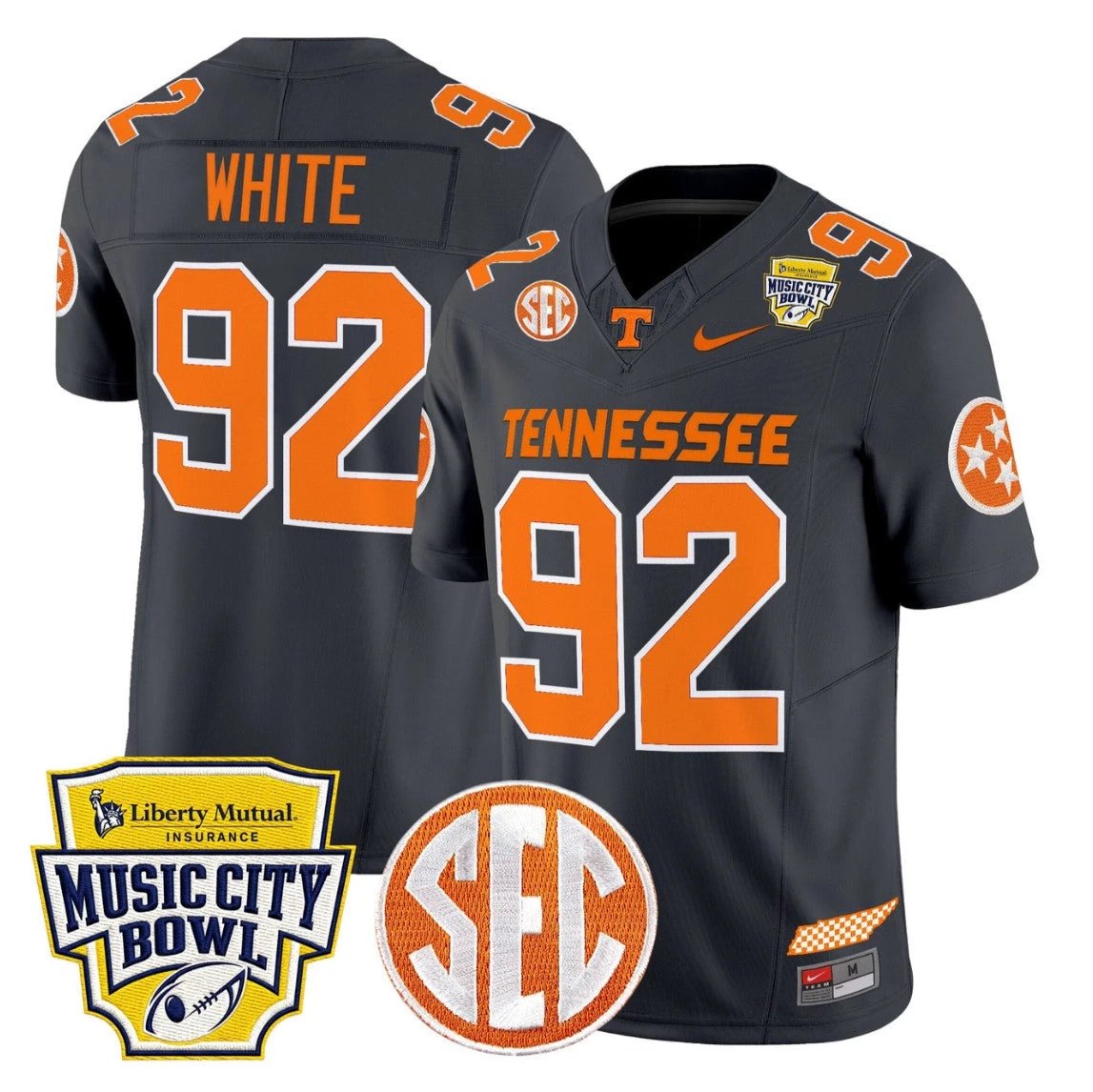 Reggie White Jersey #92 Tennessee Vols 2025 Music City Bowl Stitched Smokey Grey by NCAA Football Jersey
