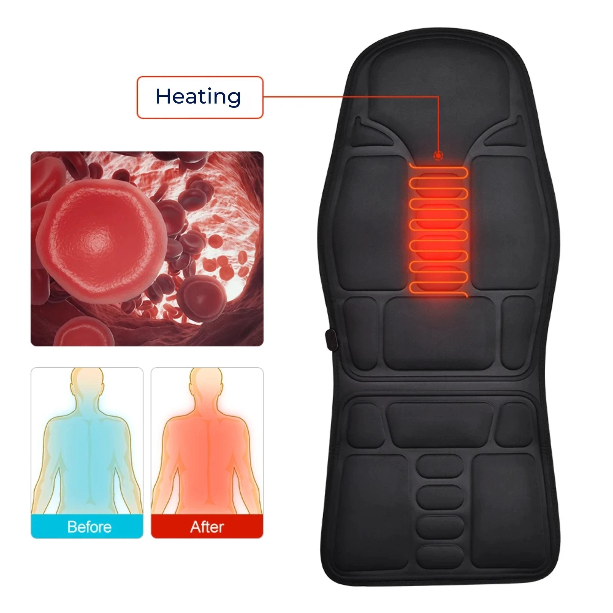 RelaxPulse | Massage Chair Pad – Heated Vibration Seat Cushion – Adjustable Lumbar Support – for Home, Office & Car Use Bowlift by Bowlift