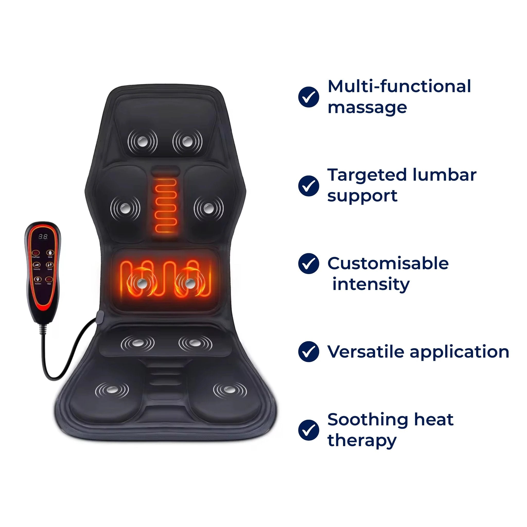 RelaxPulse | Massage Chair Pad – Heated Vibration Seat Cushion – Adjustable Lumbar Support – for Home, Office & Car Use Bowlift by Bowlift