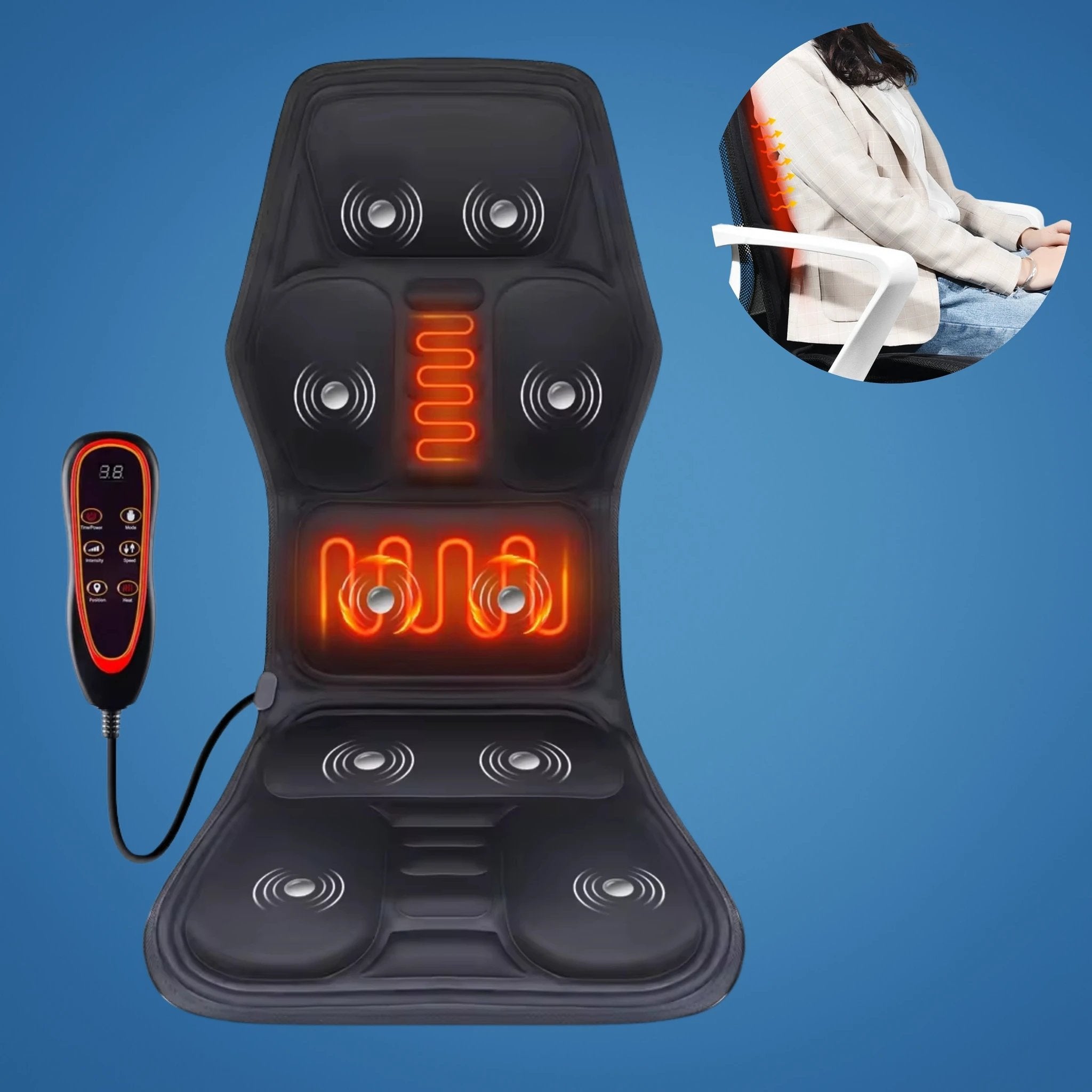 RelaxPulse | Massage Chair Pad – Heated Vibration Seat Cushion – Adjustable Lumbar Support – for Home, Office & Car Use Bowlift by Bowlift
