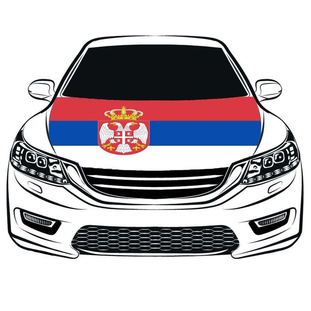 Serbia Car Hood Cover Flag ,Engine Banner Flag of Serbia,3.3X5ft,/6X7FT 100% Polyester Elastic Fabrics Can be Washed Suitable for large SUV and Pickup Trucks by flagsshop
