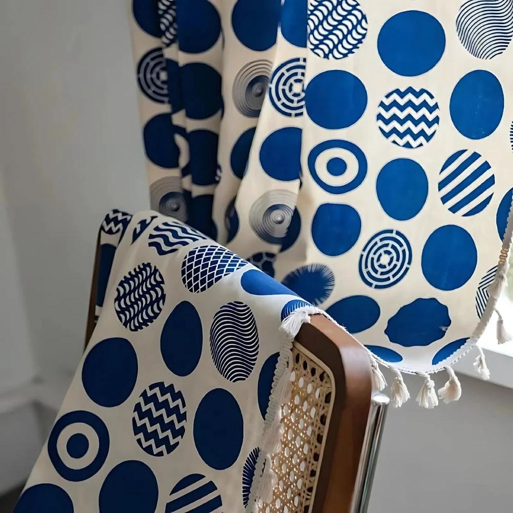 Retro Blue Polka Dots Patterned Window Curtain by Casa & Beyond