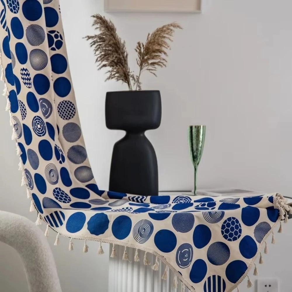 Retro Blue Polka Dots Patterned Window Curtain by Casa & Beyond