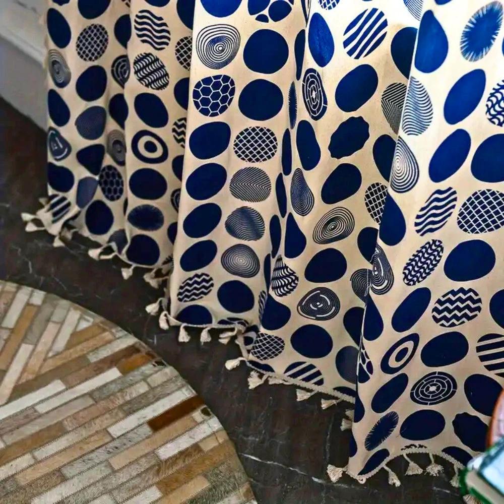 Retro Blue Polka Dots Patterned Window Curtain by Casa & Beyond