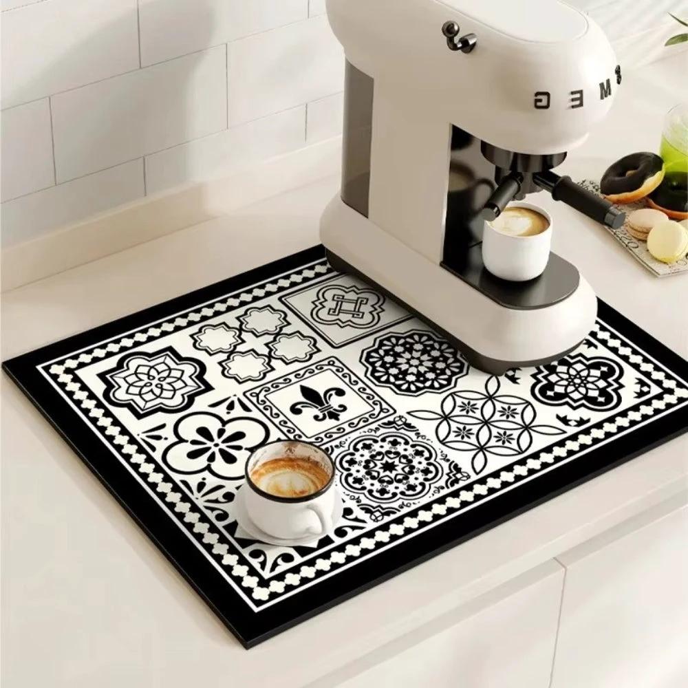 Retro Tile Design Absorbent Coffee Mat by Casa & Beyond