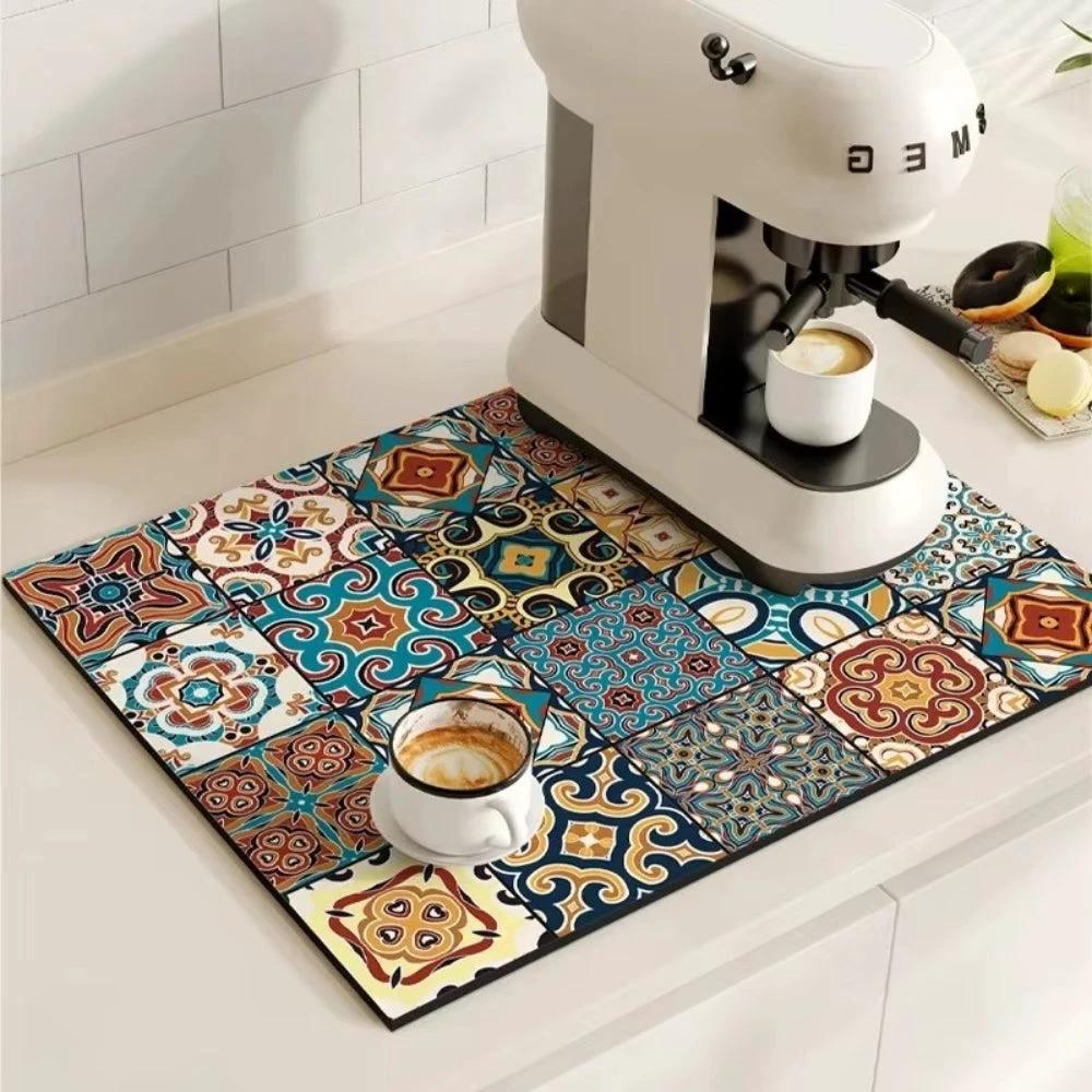Retro Tile Design Absorbent Coffee Mat by Casa & Beyond