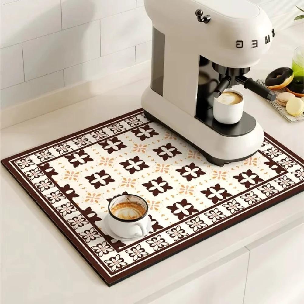 Retro Tile Design Absorbent Coffee Mat by Casa & Beyond