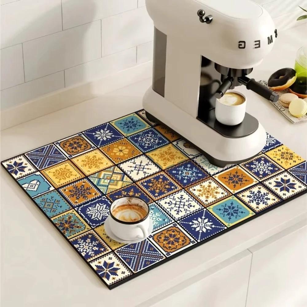 Retro Tile Design Absorbent Coffee Mat by Casa & Beyond