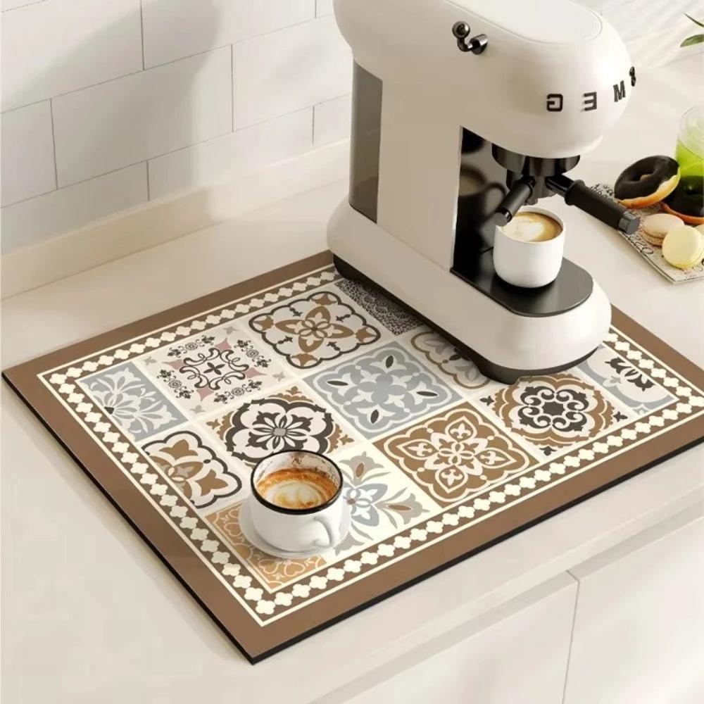Retro Tile Design Absorbent Coffee Mat by Casa & Beyond