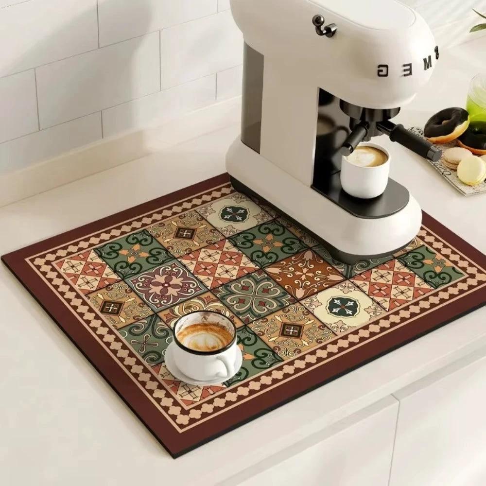 Retro Tile Design Absorbent Coffee Mat by Casa & Beyond