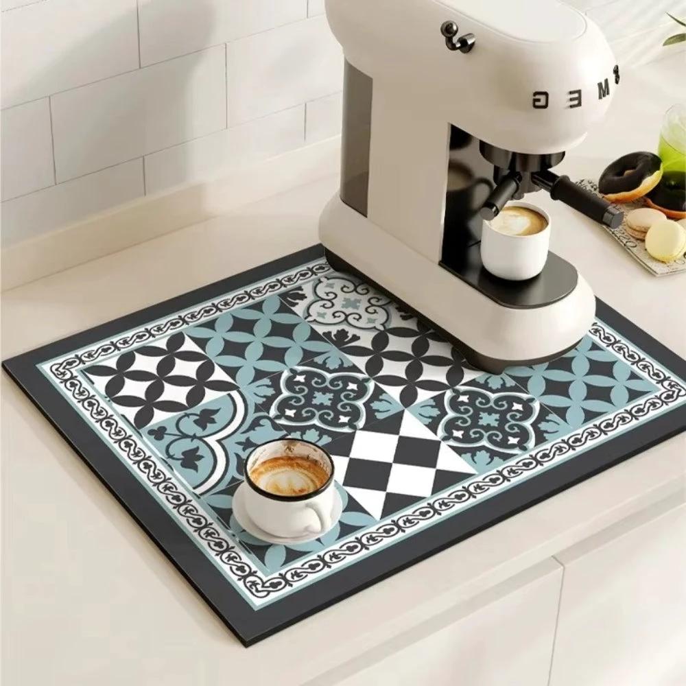 Retro Tile Design Absorbent Coffee Mat by Casa & Beyond