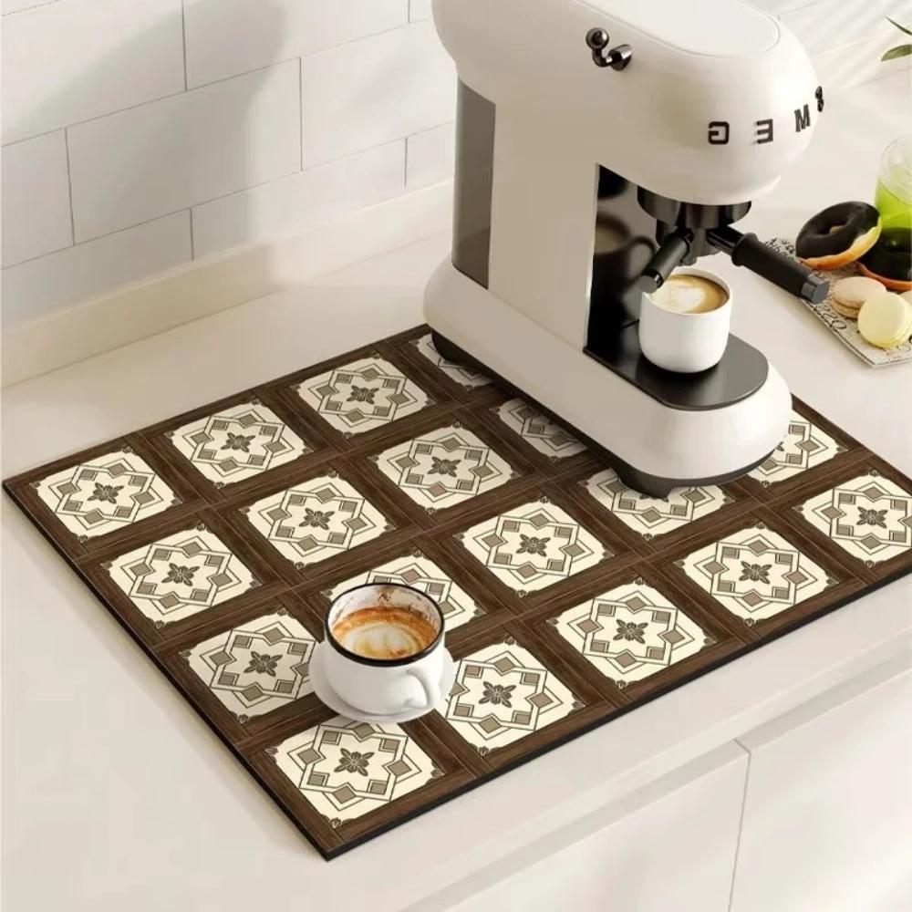 Retro Tile Design Absorbent Coffee Mat by Casa & Beyond