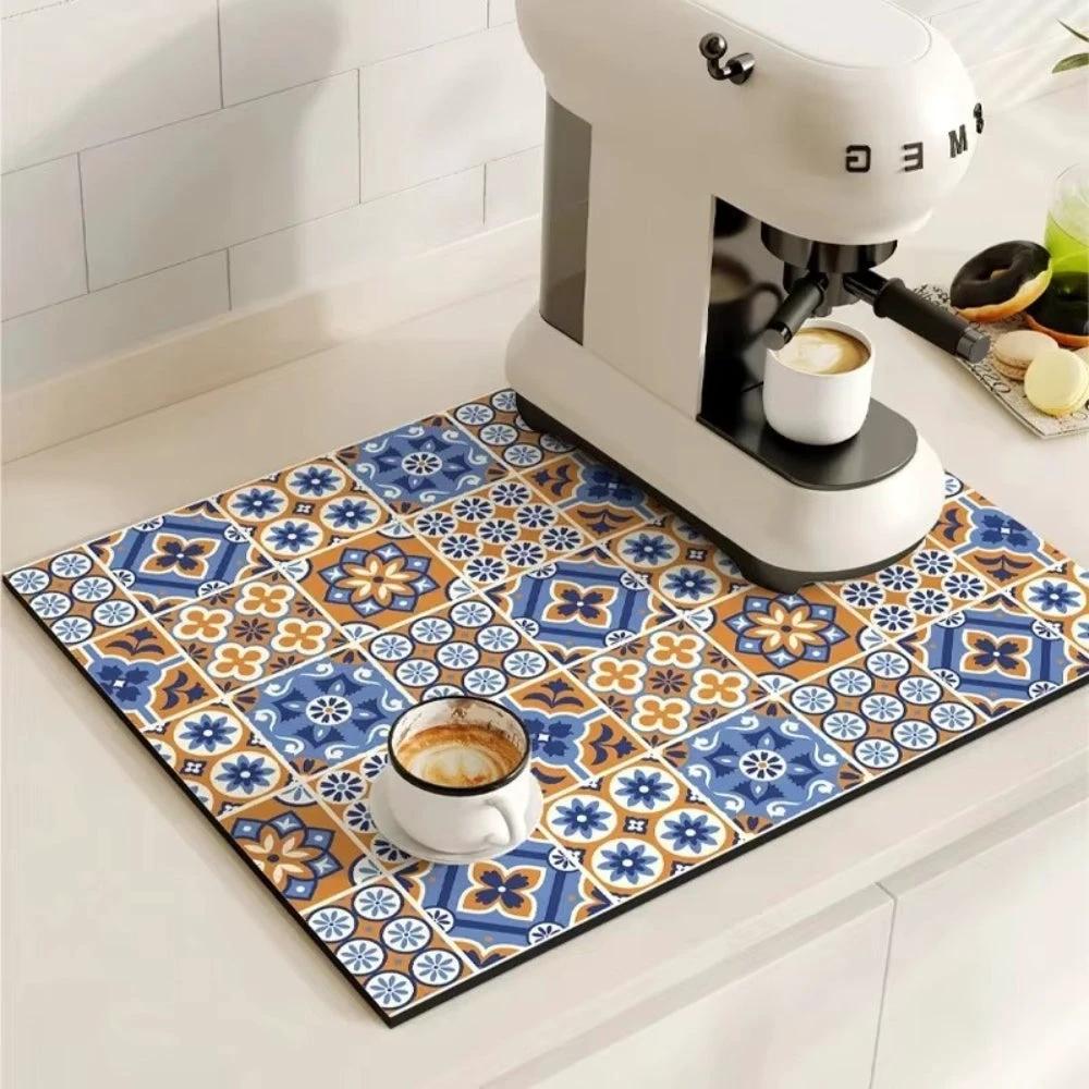 Retro Tile Design Absorbent Coffee Mat by Casa & Beyond
