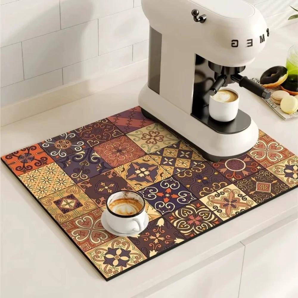 Retro Tile Design Absorbent Coffee Mat by Casa & Beyond