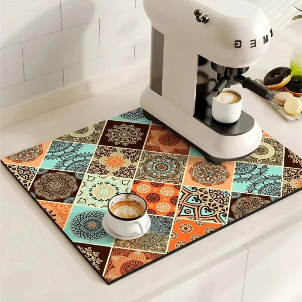 Retro Tile Design Absorbent Coffee Mat by Casa & Beyond