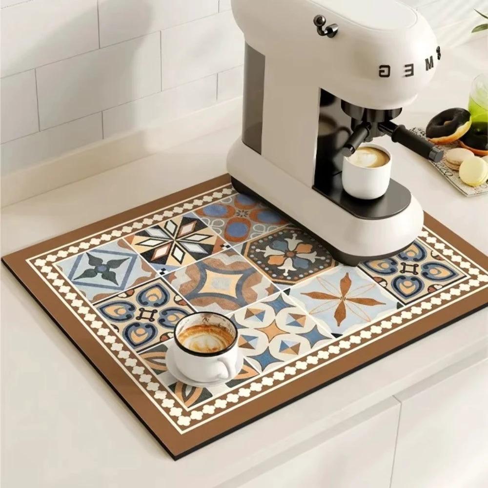 Retro Tile Design Absorbent Coffee Mat by Casa & Beyond