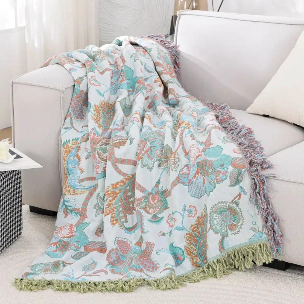 Reverie Floral Tassel Cotton Blanket by Casa & Beyond
