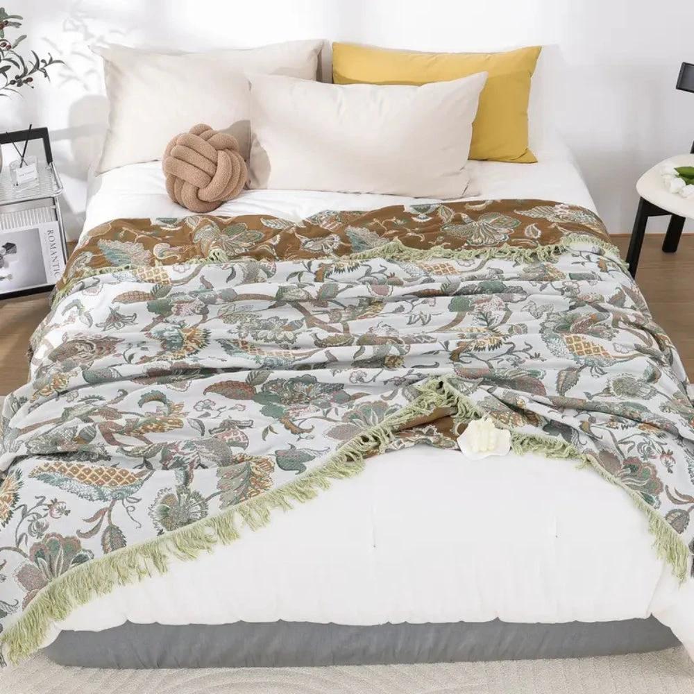 Reverie Floral Tassel Cotton Blanket by Casa & Beyond