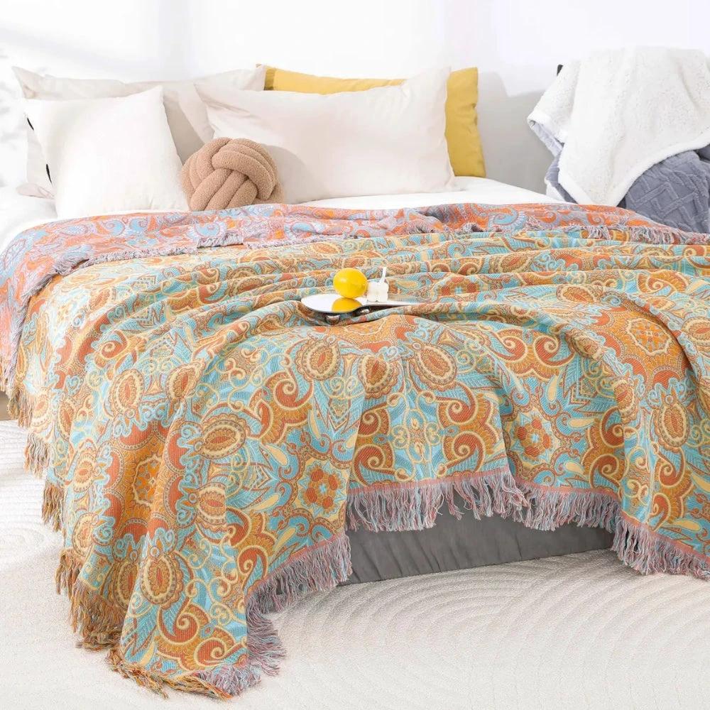 Reversible Paisley Bohemian Cotton Blanket by Casa & Beyond