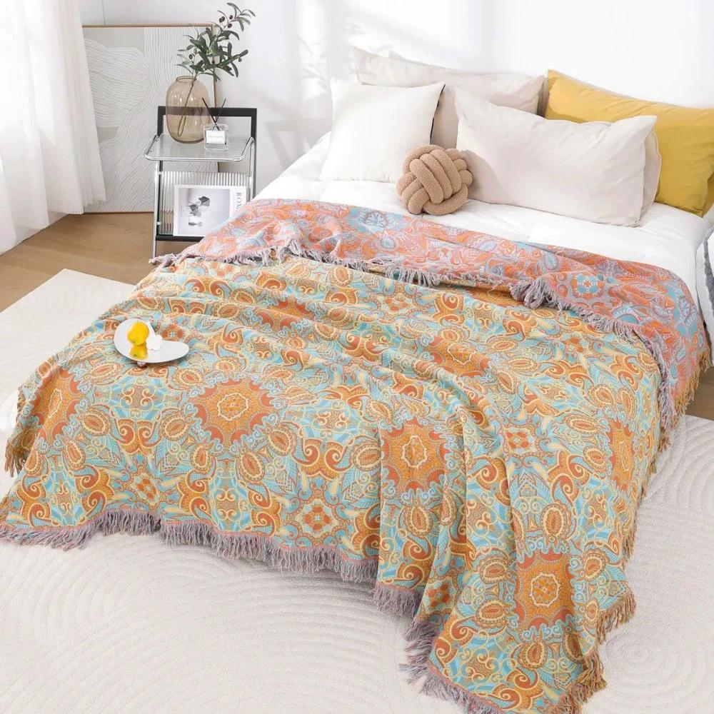 Reversible Paisley Bohemian Cotton Blanket by Casa & Beyond
