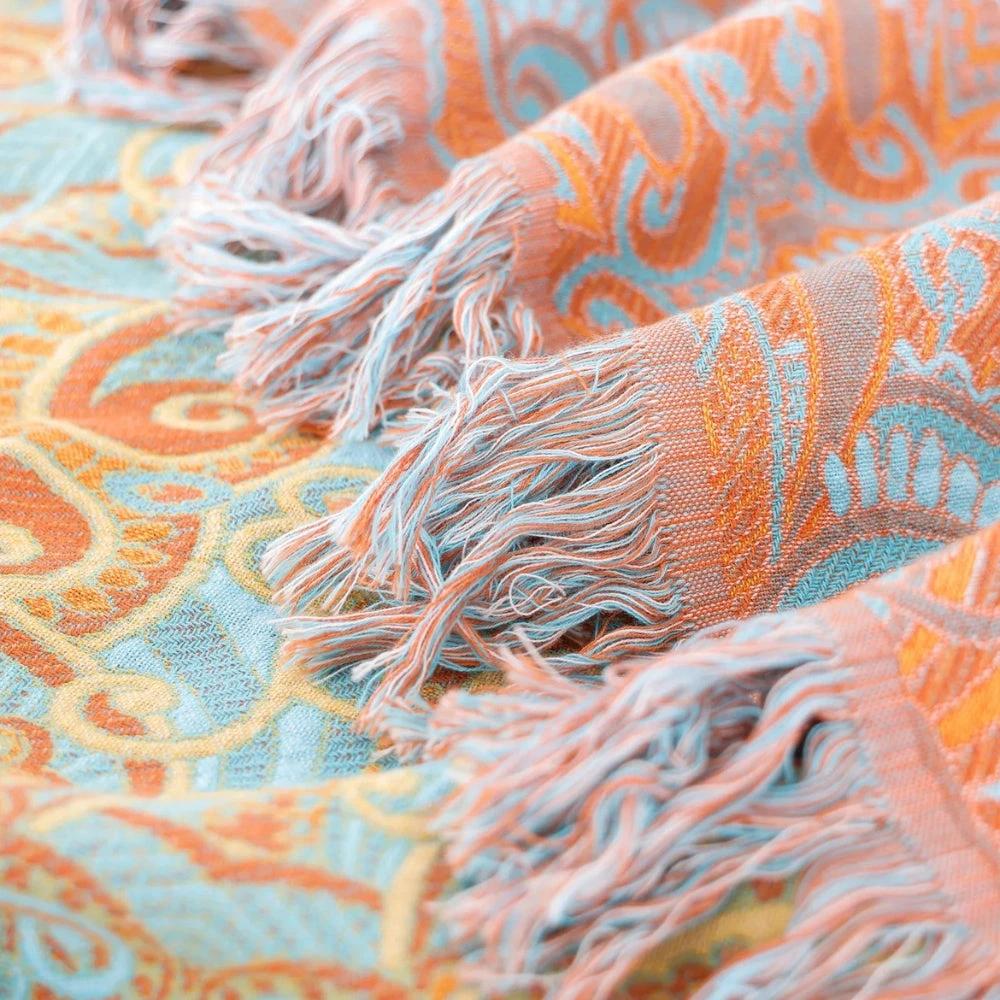 Reversible Paisley Bohemian Cotton Blanket by Casa & Beyond