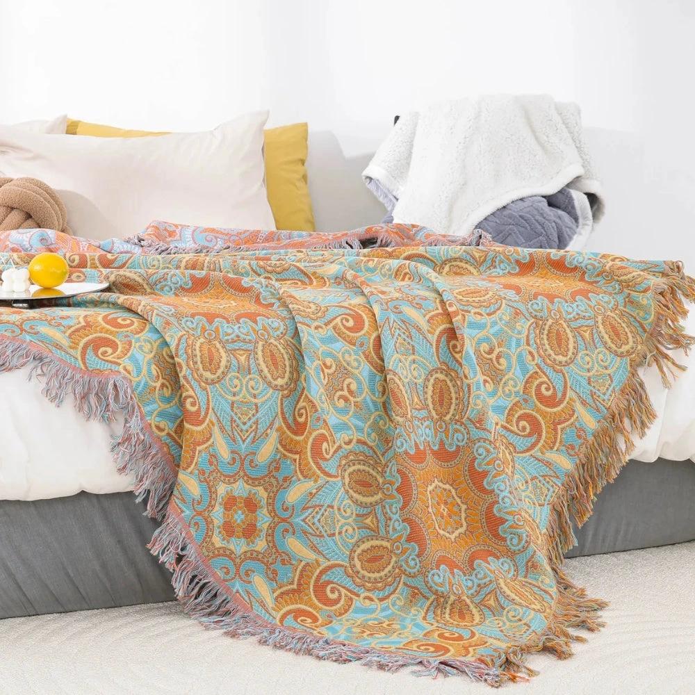 Reversible Paisley Bohemian Cotton Blanket by Casa & Beyond