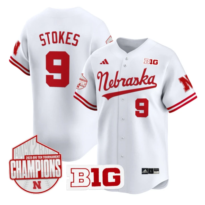 Rhett Stokes Jersey #9 Nebraska Huskers Back 2 Back Champions Patch Vapor Limited Stitched White by My Store
