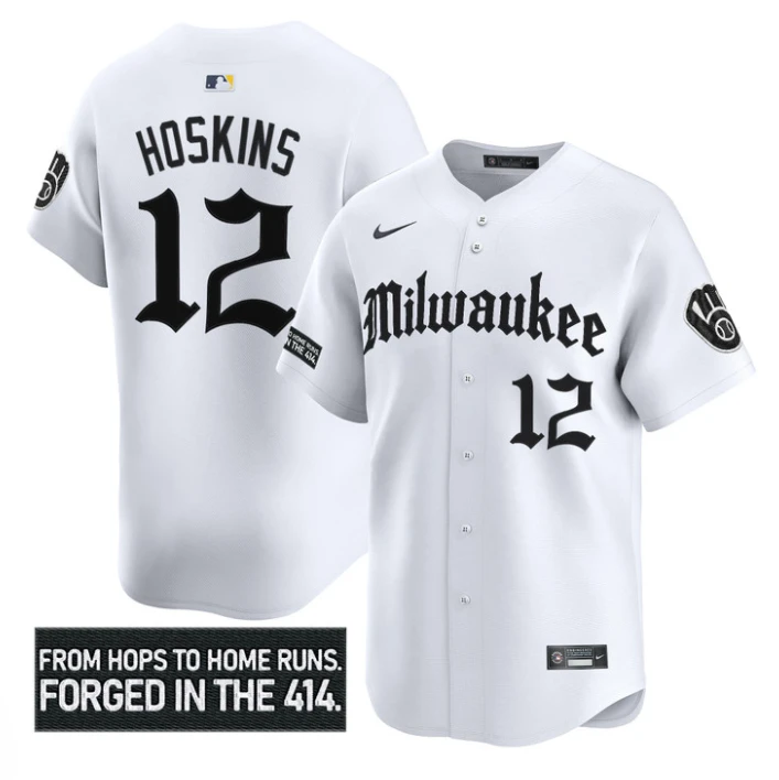 Rhys Hoskins Jersey #12 Milwaukee Brewers Gothic 414 Shadows Edition White by My Store