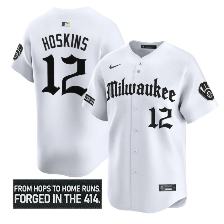 Rhys Hoskins Jersey #12 Milwaukee Brewers Gothic 414 Shadows Edition White by My Store