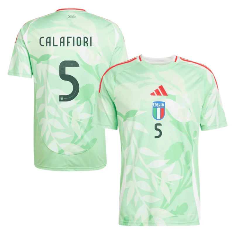 Riccardo Calafiori 5 Italy National Team 2025-26 Away Men Jersey – Green by Soccer Jersey