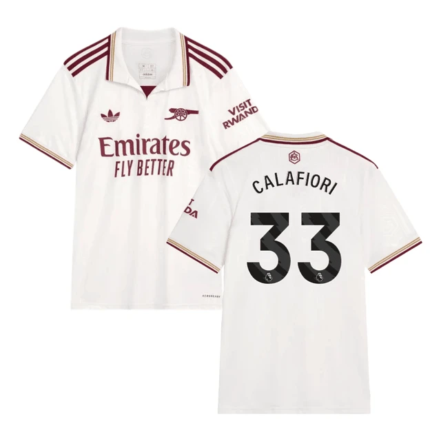 Riccardo Calafiori #33 Arsenal 2025-26 Third Jersey – Cream by Soccer Jersey