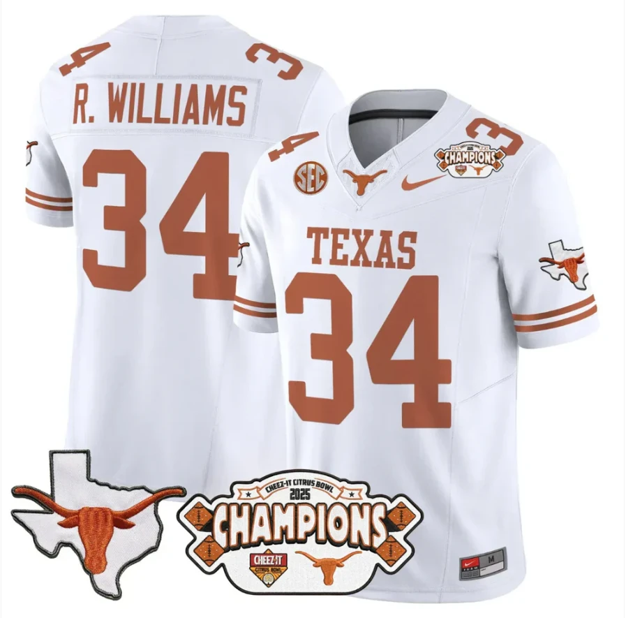 Ricky Williams Jersey #34 Texas 2025 State Map Citrus Bowl Champions White by NCAA Football Jersey