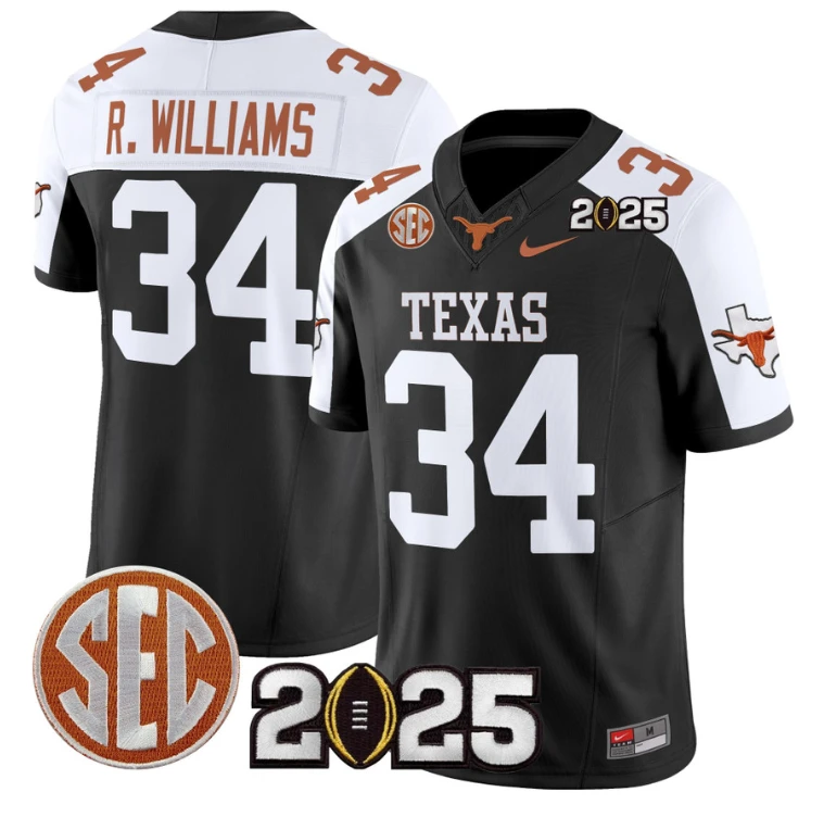 Ricky Williams Jersey #34 Texas Longhorns 2025 CFP Final Patch Black Alternate by NCAA Football Jersey