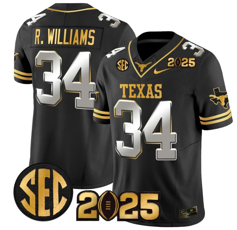 Ricky Williams Jersey #34 Texas Longhorns 2025 CFP Final Patch Black Limited by NCAA Football Jersey