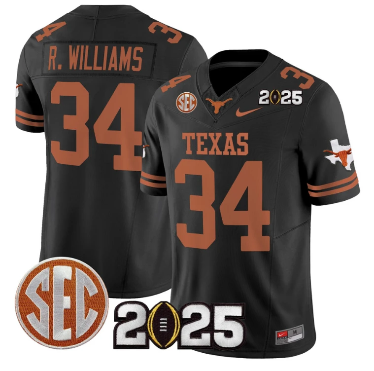 Ricky Williams Jersey #34 Texas Longhorns 2025 CFP Final Patch Black by NCAA Football Jersey