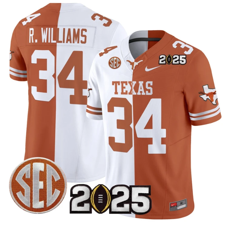 Ricky Williams Jersey #34 Texas Longhorns 2025 CFP Final Patch Split by NCAA Football Jersey