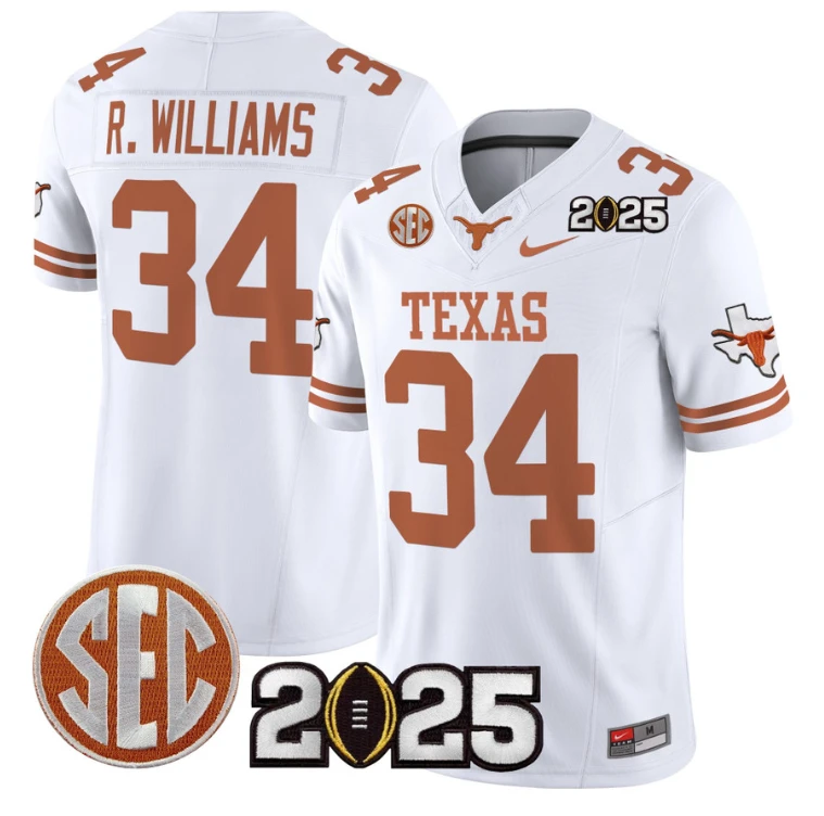 Ricky Williams Jersey #34 Texas Longhorns 2025 CFP Final Patch White by NCAA Football Jersey