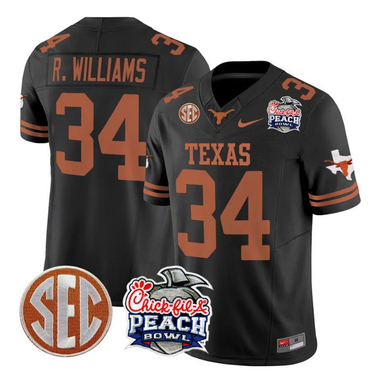Ricky Williams Jersey #34 Texas Longhorns Peach Bowl Patch Vapor Black by NCAA Football Jersey