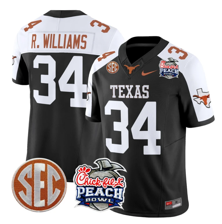 Ricky Williams Jersey #34 Texas Longhorns Peach Bowl Patch Vapor Black Alternate by NCAA Football Jersey