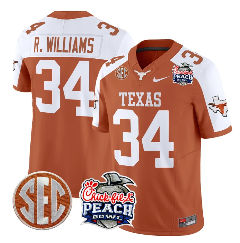 Ricky Williams Jersey #34 Texas Longhorns Peach Bowl Patch Vapor Orange Alternate by NCAA Football Jersey