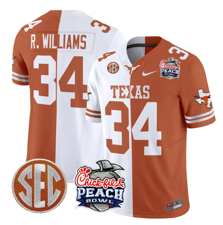 Ricky Williams Jersey #34 Texas Longhorns Peach Bowl Patch Vapor Split by NCAA Football Jersey