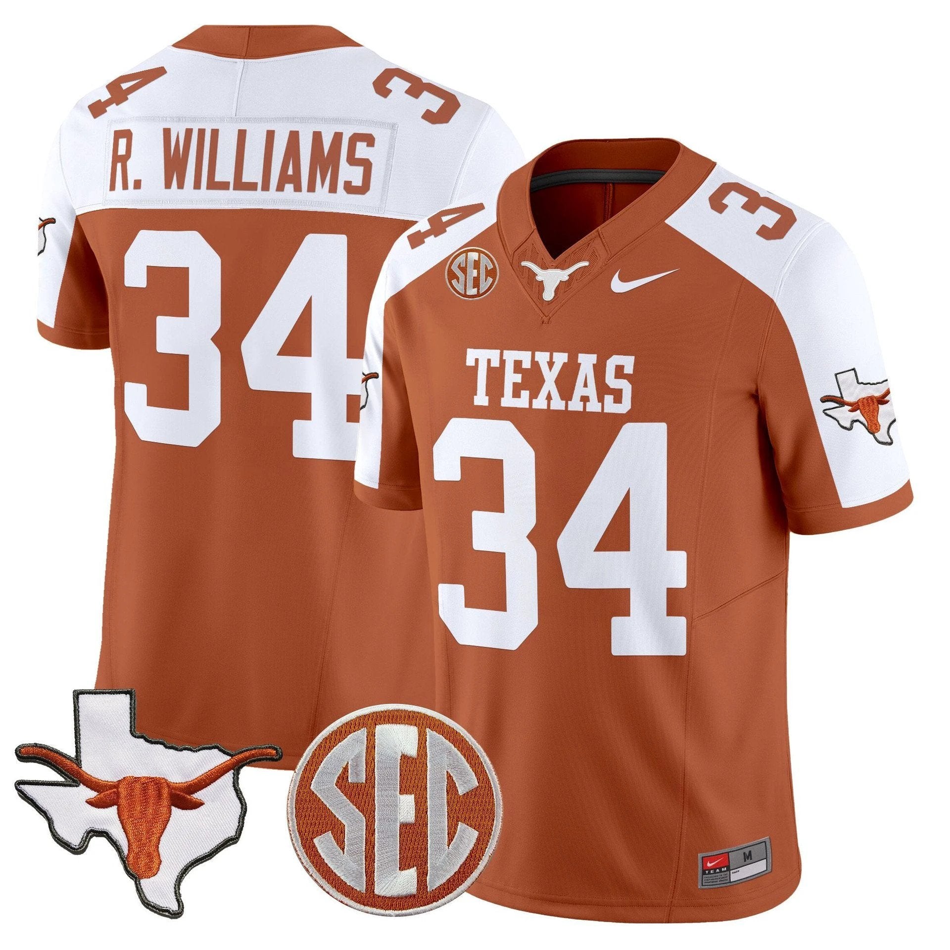 Ricky Williams Jersey #31 Texas Longhorns 2025 State Map SEC Patch by My Store NCAA Football Jerseys