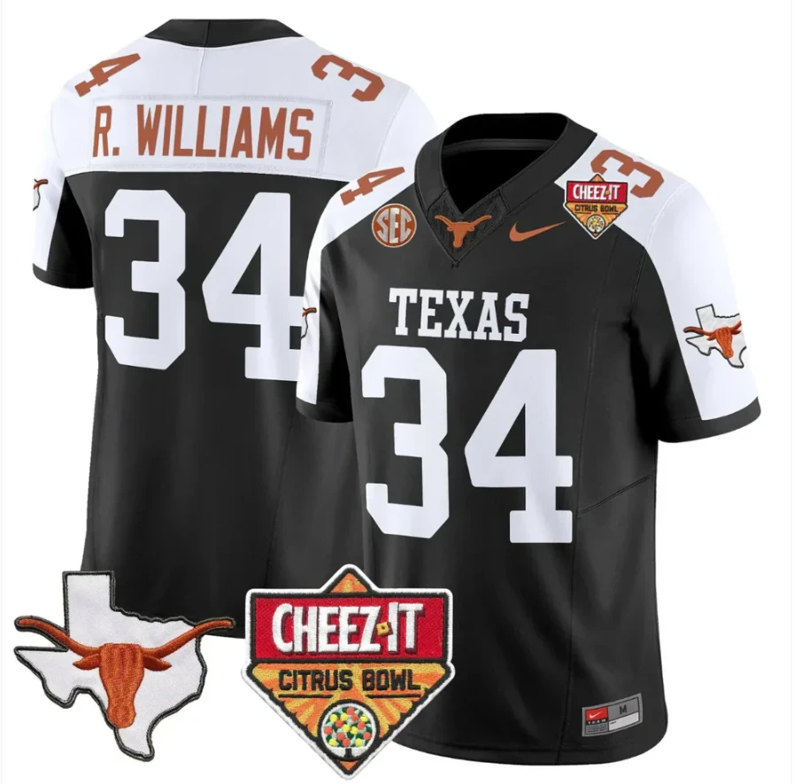 Ricky Williams Jersey #34 Texas Longhorns 2025 State Map Citrus Bowl Stitched by My Store NCAA Football Jerseys