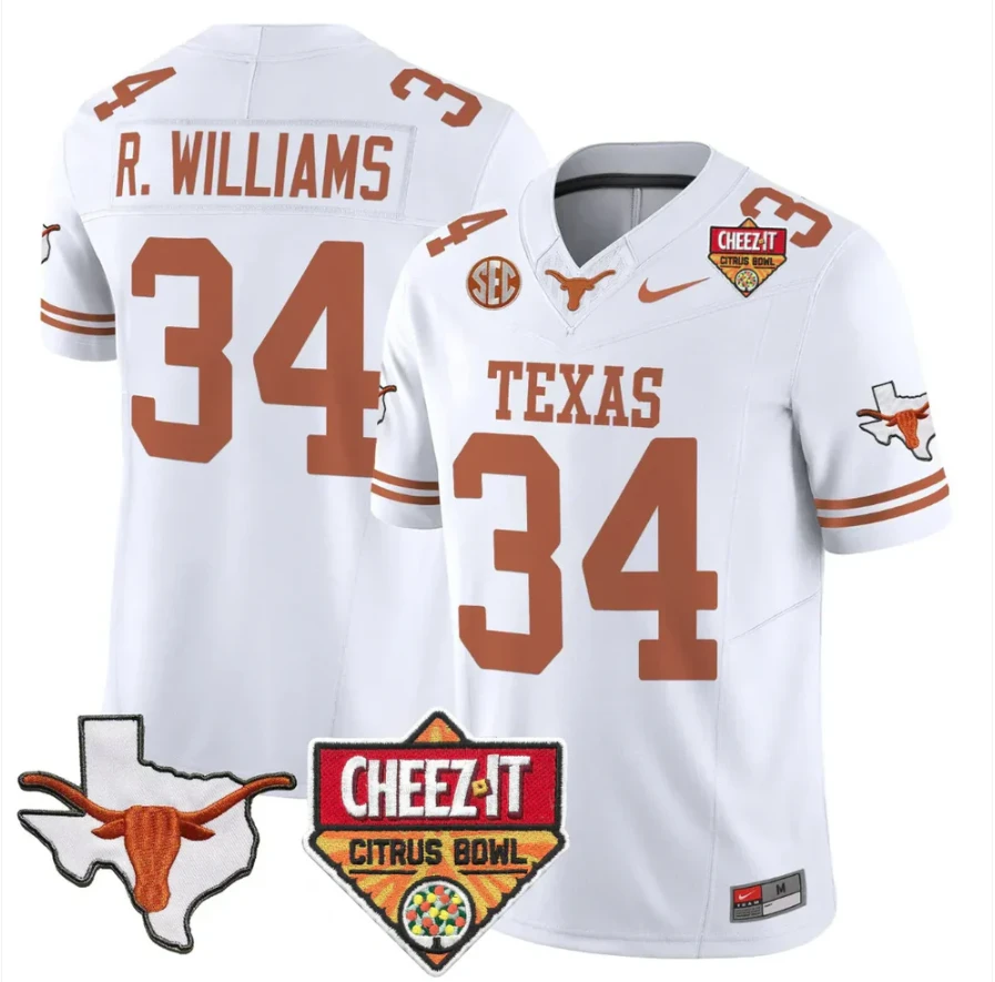 Ricky Williams Jersey #34 Texas Longhorns 2025 State Map Citrus Bowl Stitched by My Store NCAA Football Jerseys