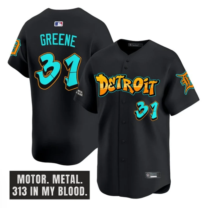 Riley Greene Jersey #31 Detroit Tigers Graffiti Motor City Edition Black by My Store