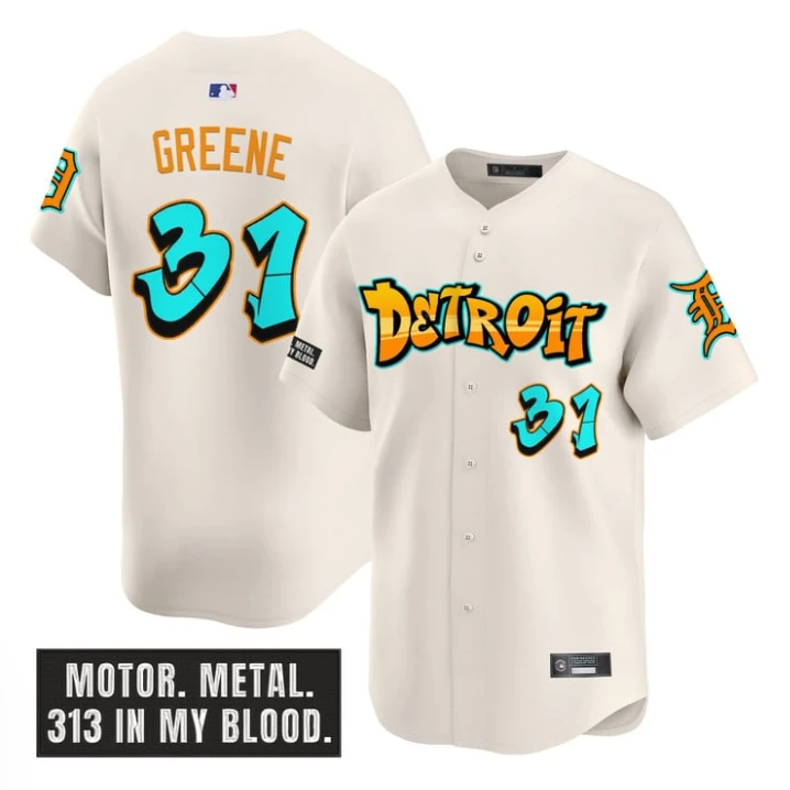 Riley Greene Jersey #31 Detroit Tigers Graffiti Motor City Edition Cream by My Store