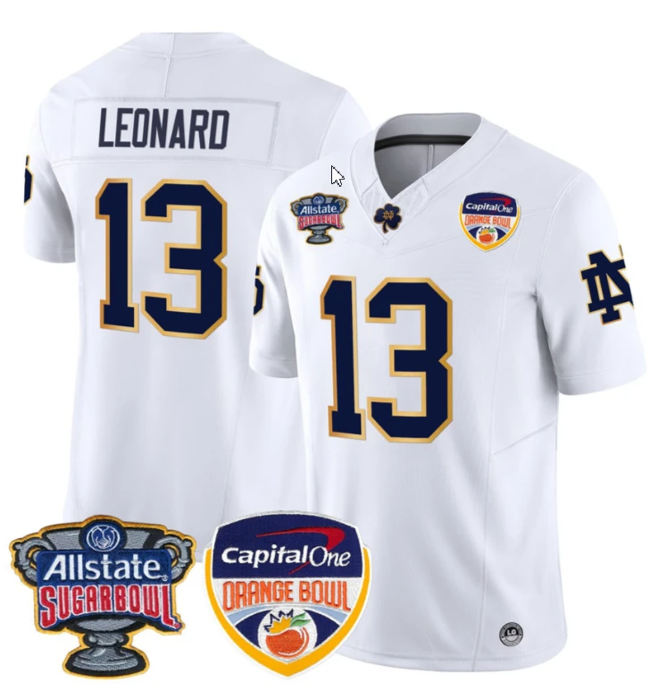 Riley Leonard Jersey #13 Notre Dame 2024 Orange Bowl & Sugar Bowl Patch Stitched by My Store