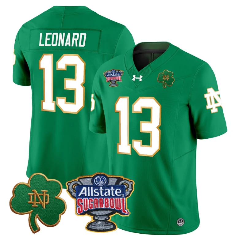 Riley Leonard Jersey #13 Notre Dame 2024 Sugar Bowl Patch Football Green by NCAA Football Jersey