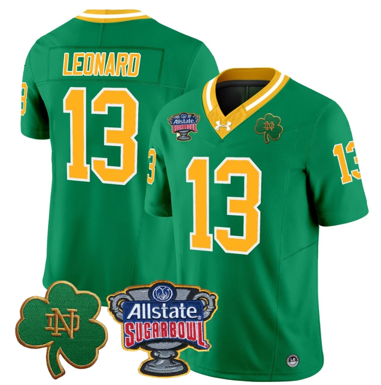 Riley Leonard Jersey #13 Notre Dame 2024 Sugar Bowl Patch Football Throwback by NCAA Football Jersey